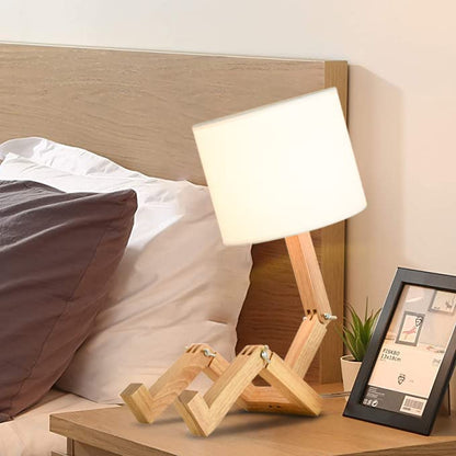 Robot Desk Lamp Set of 2, Creative Bedside Lamp for Bedroom,Wooden Lamp Body Adjustable,DIY E26 Living Room Table Lamps with Fabric Shade,Modern Indoor Decorative Lighting, TB-QBT005-WHM2 - style: Style(Two set)