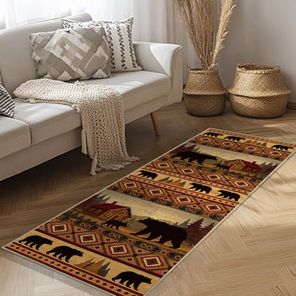 Cabin Bear 2x6 Runner Rug for Hallway Bedroom Rustic Lodge Bear Rug - color: Cabin, size: 2' x 6' (Rectangular)