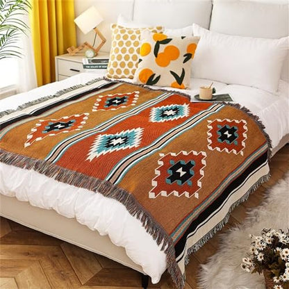 Homesy Aztec Throw Blanket Native Southwestern Bed Blankets 63"x87" Brown - color: Brown, size: 63"x87"
