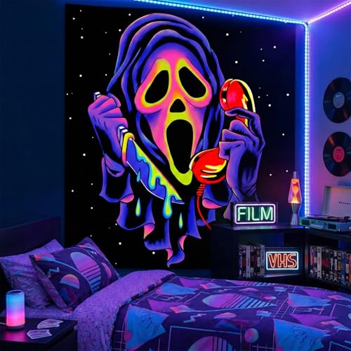 SparkLia Blacklight Horror Skull Tapestry, UV Reactive Neon Scary Face Wall Hanging, Glow in the Dark Spooky Decor for Bedroom, Gaming Room Party Decor - 30" x 40"