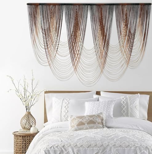Macrame Wall Hanging Dip Dyed Brown Fiber Tapestry Boho Decor 57" W x 41" L - color: Brown