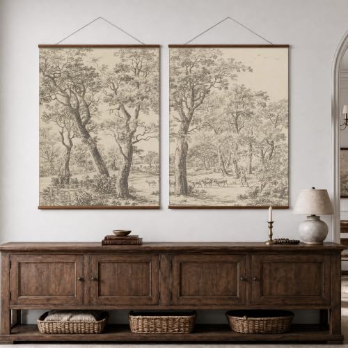 InSimSea Extra Large 2 Pcs Framed Wall Art, Woodland Sketch, 36x48 Inch - color: Woodland Sheep Pasture