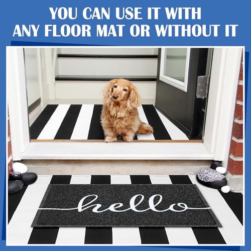 Geelin 2 Pcs Layered Hello Doormat, Black and Whitestriped Rug Set - style: Stripe Hello