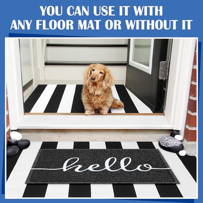 Geelin 2 Pcs Layered Hello Doormat, Black and Whitestriped Rug Set - style: Stripe Hello