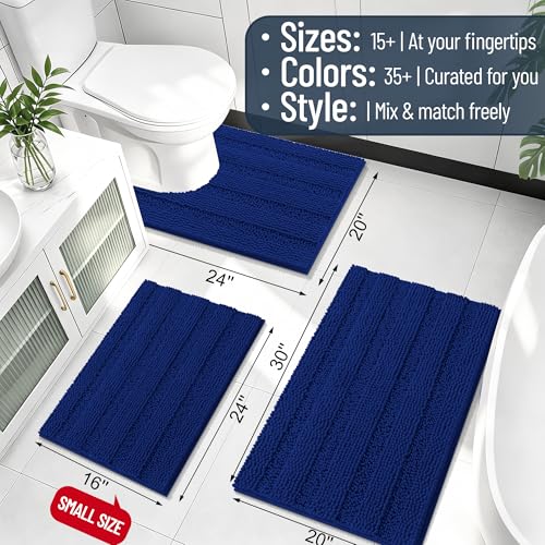 Smiry Thick Chenille Bathroom Runner Rugs 34x21, Absorbent Bath Mat, Navy - color: Navy, size: 34" X 21"