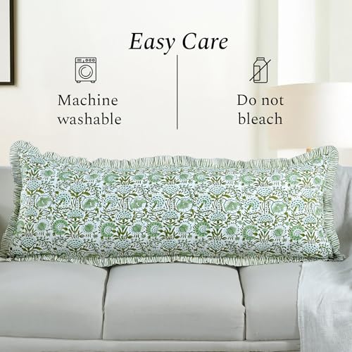 CPC Agate Green Block Print Ruffle Sham Pillow Cover 20x54 Inch, Pack of 1 - color: Agate Green, size: 54" x 20" (Pack of 1)