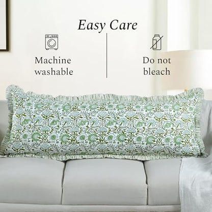 CPC Agate Green Block Print Ruffle Sham Pillow Cover 20x54 Inch, Pack of 1 - color: Agate Green, size: 54" x 20" (Pack of 1)