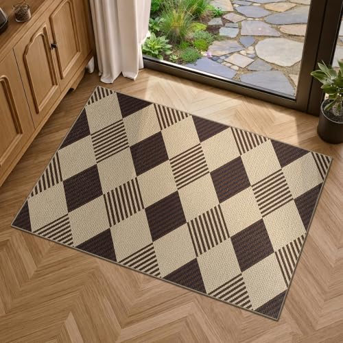 JTJ Easy Jute 2x3 Entryway Rug, Washable Non Slip Diamond Pattern - color: Tan Diamond, size: 2' x 3' (Rectangular)