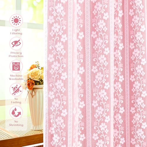 ASPMIZ Pink Kitchen Curtains Double Layer Curtains with Linen Lace, Linen Kitchen Window Curtain 36 inch Length, Farmhouse Tier Curtain with 2 Tiebacks, Rod Pocket Window Treatments for Cafe Bathroom - color: Deep Pink, size: 26"W x 36"L (Pack of 2), styl