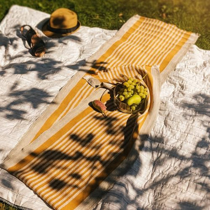 Natural Coarse 100% Linen Table Runner 18 x 95 Inches - Rustic Farmhouse Flax Table Runner for Everyday Use, Holidays & Special Occasions (Mustard Yellow, 18 x 95 inch) - color: Mustard Yellow