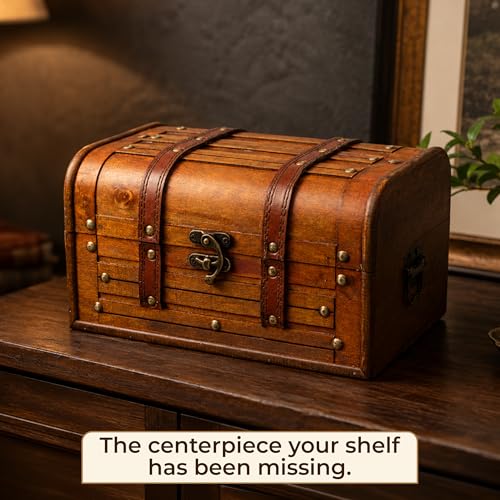 Wooden Treasure Chest with Removable Tray, Pirate Box, Medium 10.5x7x6 in