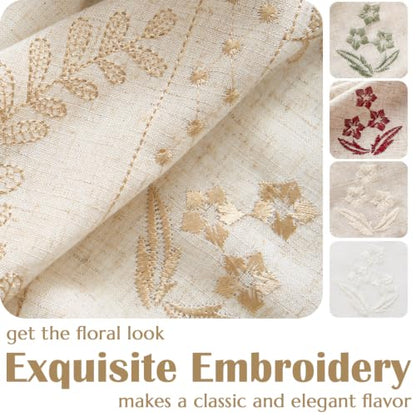 jinchan Floral Linen Curtains 63 Inch Farmhouse Back Tab 2 Panels - color: Beige, size: 50"W x 63"L (Pack of 2)