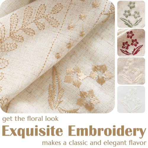 jinchan Floral Linen Curtains 72 Inch Farmhouse Back Tab 2 Panels - color: Beige, size: 50"W x 72"L (Pack of 2)