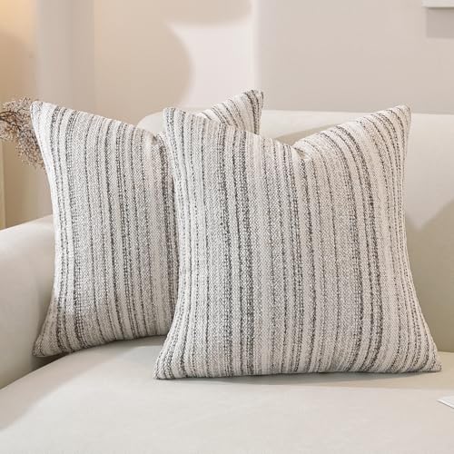 Chenille Throw Decorative Pillow Covers 20x20 Set of 2, Textured Striped Boho Couch Pillow Covers, Cozy Neutral Farmhouse Cushion Cover for Couch Sofa Bedroom Living Room, Colorful Coffee - color: Coffee Stripe, size: 20" x 20" (Pack of 2)