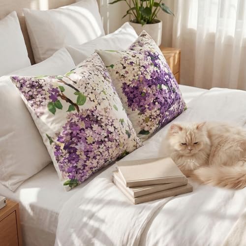 Decorative Pillow Covers 18x18 Set of 2, Velvet Purple Hydrangea Covers - color: Purple