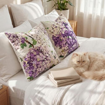 Decorative Pillow Covers 18x18 Set of 2, Velvet Purple Hydrangea Covers - color: Purple