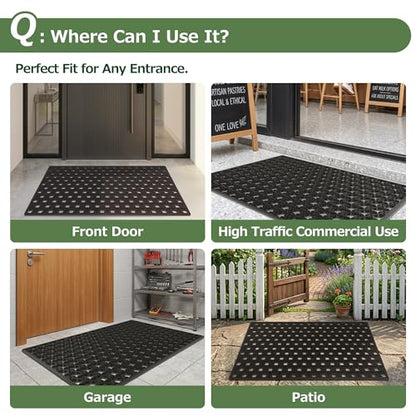 Matace Front Door Mat 24x36, Heavy Duty TPE Rubber Outdoor Doormat, Black