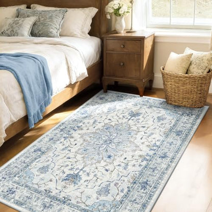 RELEANY Washable Vacuum-Friendly Area Rugs 4'x6' Blue/Gray - color: Blue/Gray, size: 4' x 6' (Rectangular)