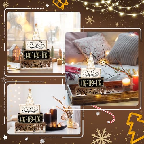 Britimes Christmas Tiered Tray Decor Set, 4 Pack, Wooden Sign, Reindeer - style: Christmas Tree Star