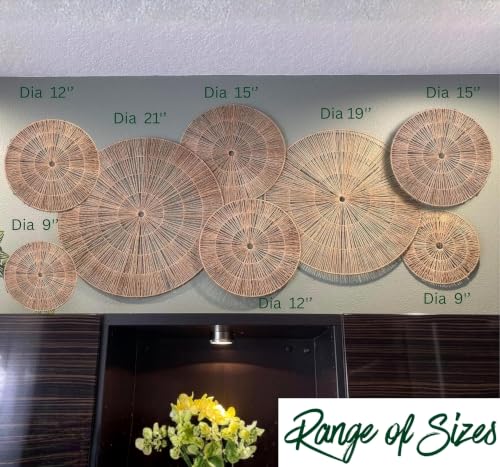 ARTIVEA Extra Large 21 Inch boho woven basket wall decor set of 8 | hanging woven boho wall baskets decor set (21, 19, 15, 15, 12, 12, 9, 9) | decorative wall baskets decor | wicker basket wall decor