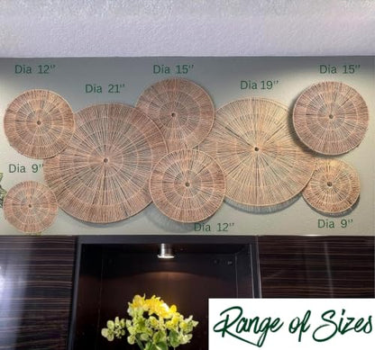 ARTIVEA Extra Large 21 Inch boho woven basket wall decor set of 8 | hanging woven boho wall baskets decor set (21, 19, 15, 15, 12, 12, 9, 9) | decorative wall baskets decor | wicker basket wall decor