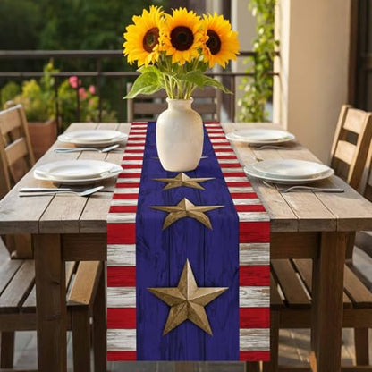 Independence Day Table Runner 36 Inches Long,American Flag Stripe Stars Retro Cotton Linen Table Runners Dresser Scarves,Blue Red Flag Tabletop Scarf Furniture Cover for Home Dinner Party 13"x36" - color: Blue Red, size: 13x36 Inches
