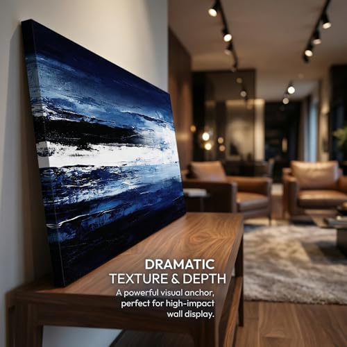 LKY ART Abstract Navy Blue White Canvas Wall Art, Panoramic 20"x40" - color: Dark blue, size: 40"L x 20"W