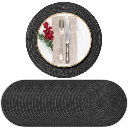 24 Pcs 13 in Round Woven Placemats Boho Charger,Black,Classic - color: Black, style: Classic