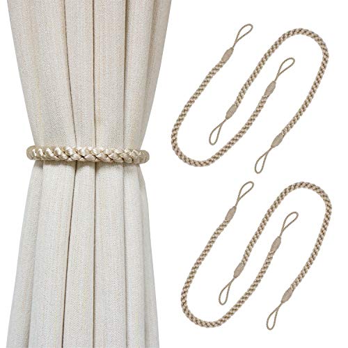 Curtain Tiebacks Ropes, 4pcs Decorative Handmade Tie Backs Curtain Holdbacks Holders Cord for Window Sheer Drapes Indoor Outdoor, Beige - color: Beige, size: 4pcs
