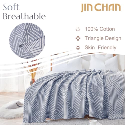 jinchan 100% Cotton Muslin Blanket Twin Boho Throw Blanket 50x60 Denim Blue - color: B. Cross Blue, size: 50"x60"