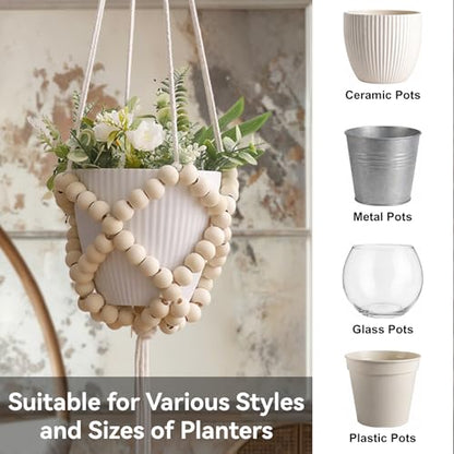 Artilady Macrame Beaded Plant Hanger,Boho Hanging Planter for Indoor Plants - color: Beige B