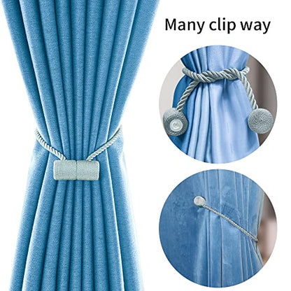 18 Inch Strong Magnetic Curtain Tiebacks, Curtain Holdbacks Modern Upgrade Strong 2021 New Twisted Style Decorative Drapery Rope Tie Backs(2 Pack Grey Blue) - color: Grey Blue