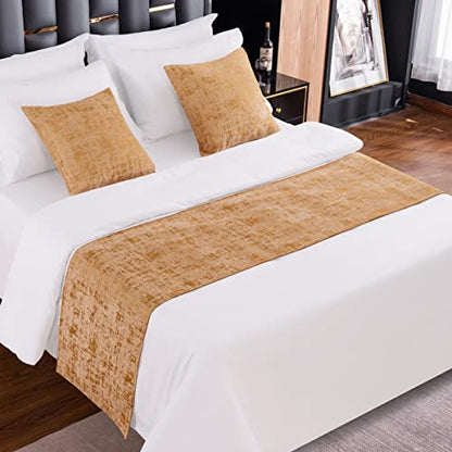 AMBERIS Bed Runner Gold, Chenille Soft No Fading Modern Bed Scarf (Pillowcases Sold Separately) - color: Gold, size: 5'11" x 1'8" (for 1.2m Bed)