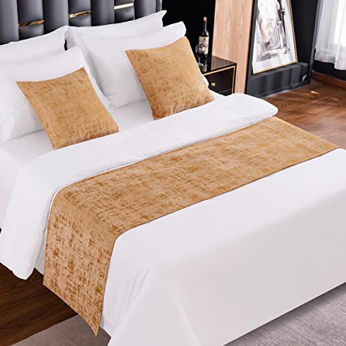 AMBERIS Bed Runner Gold, Chenille Soft No Fading Modern Bed Scarf (Pillowcases Sold Separately) - color: Gold, size: 6'11" x 1'8" (for 1.5m Bed)
