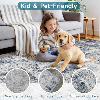 2x6ft Abstract Carpet Runners for Hallway: Machine Washable Area Rug Blue - color: Blue, size: 2' x 6' (Runner)