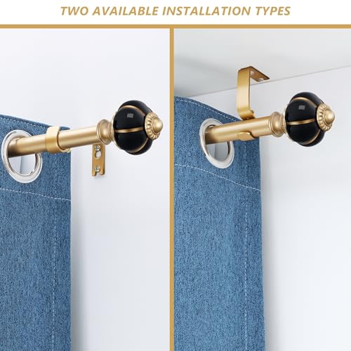 Ceramic Curtain Rods for Windows 66 to 120 Inch 1 Inch Adjustable - color: Gold Black, size: 66"-120"