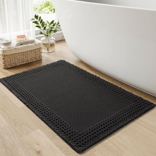 RESARE Waffle Bath Mat for Bathroom, Non Slip Bathroom Rugs 20"x32" Black - color: Black, size: 20" X 32"
