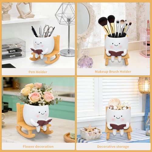 LAUGOKEBE Rocking Chair Smiley Face Planter Cute Plant Pots with Drainage