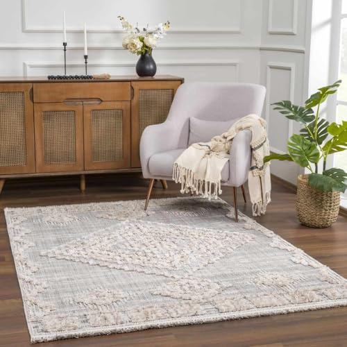 Hauteloom Aria Hallway, Kitchen Runner Rug - Medallion Diamond Geometric Border Distressed - Bohemian Transitional Tribal Boho Traditional - Charcoal, Cream, Beige, Gray, Light - 2'7" x 10' - color: Charcoal, Cream, Beige / Ampusungan, size: 2'7" x 10' (R