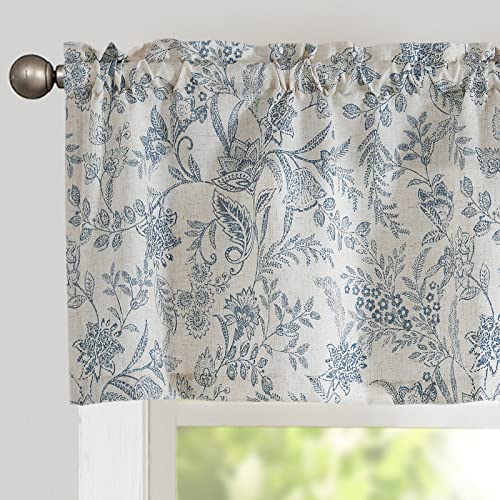 Vangao Floral Valances for Windows Forest Blue W50 X 16L 1 Panel - color: Forest Blue, size: 50"W x 16"L (Pack of 1)