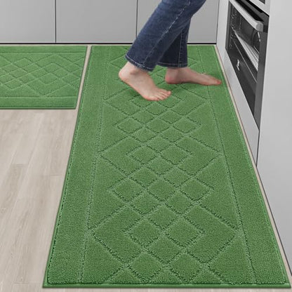 BEQHAUSE Kitchen Rugs Set of 2 Non Slip Runner, 24"x36"+24"x60", Green - color: Green, size: 24" X 36" + 24" X 60"