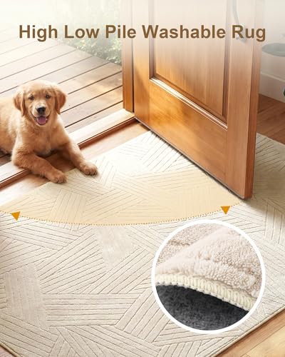 Carvapet 5x7 Area Rug Beige Modern Swirl Pattern Washable Carpet - color: Yarn Beige, size: 5' x 7' Rectangular