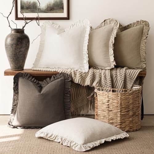 Foindtower Linen Fringe Ruffle Throw Pillow Covers 18×18 Inch Dark Brown - color: Dark Brown, size: 18" x 18" (Pack of 2)