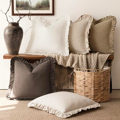 Foindtower Linen Fringe Ruffle Throw Pillow Covers 18×18 Inch Dark Brown - color: Dark Brown, size: 18" x 18" (Pack of 2)
