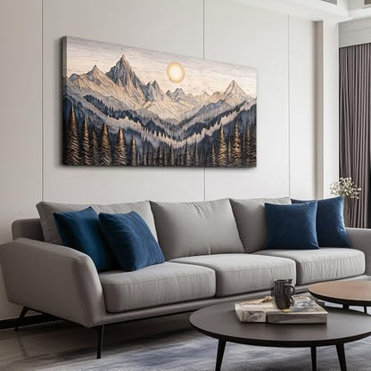 MHARTK66 Rustic Pine Tree Mountain Framed Canvas Wall Art for Bedroom,40x20 - color: Abstract Mountain, size: 40"L x 20"W