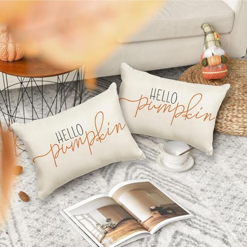 RABUSOFA Fall Pillow Covers 12x20 Pumpkin Decor Fall Decorations for Home - color: White, size: 20" x 12" (Pack of 1)