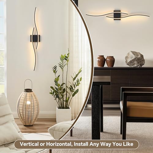 Wireless Wall Sconces Set of Two, Dimmable, 3CCT, Up to 65H Runtime - color: Black, size: 31.5 inches (2 Pack)