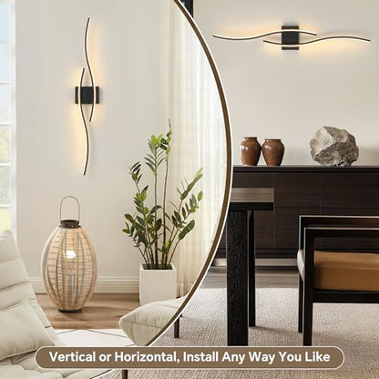 Wireless Wall Sconces Set of Two, Dimmable, 3CCT, Up to 65H Runtime - color: Black, size: 31.5 inches (2 Pack)