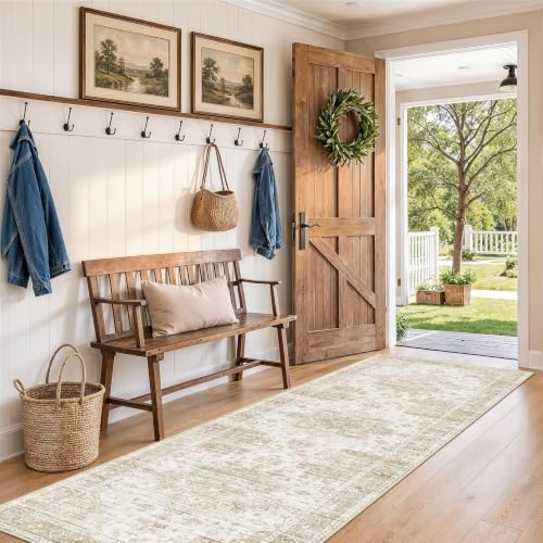 Washable 3x8 Runner Rug: Non Slip Vintage Beige Entryway Area Rug - color: Beige, size: 3' x 8' (Runner)