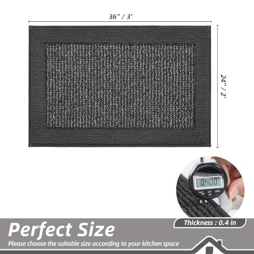 BEQHAUSE Kitchen Rug 24"x36", Non Slip Kitchen Floor Mat Washable, Charcoal - color: Charcoal, size: 24" X 36" (Rectangular)